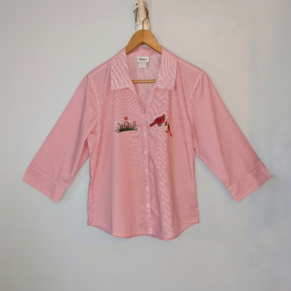 Vintage Distinct Striped Button Down Top Large - Picture 3 of 12